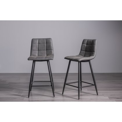 Pair Of Grey Velvet Fabric Bar Stools, Grey Leather Counter Stools