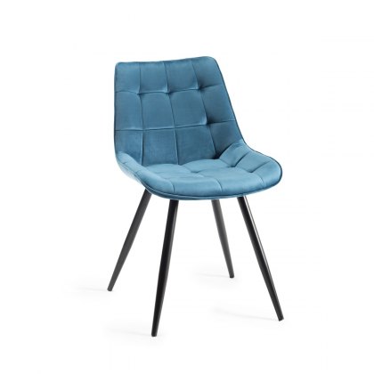 Seurat Blue Velvet Fabric Chairs with Black Legs