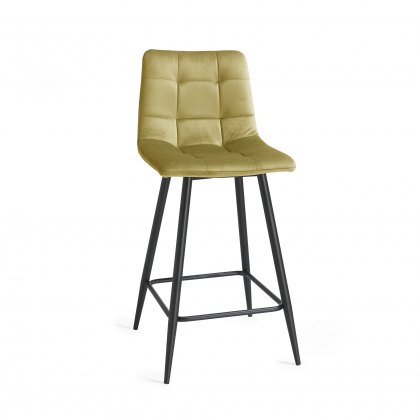 Mondrian Mustard Velvet Fabric Bar Stools with Black Legs