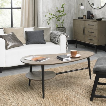 Tuxen Weathered Oak & Peppercorn Shaped Coffee Table