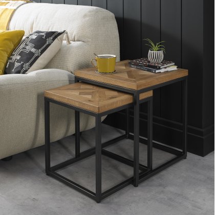 Lowry Rustic Oak & Peppercorn Nest of Tables