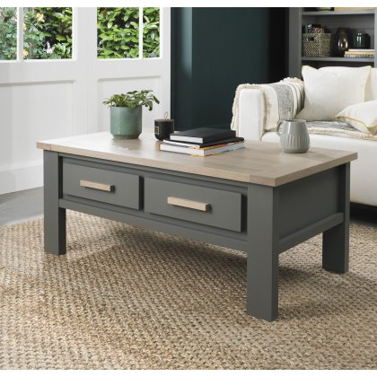 Hopper Dark Grey & Scandi Oak Coffee Table With Drawers