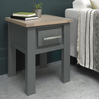 Hopper Dark Grey & Scandi Oak Lamp Table With Drawer
