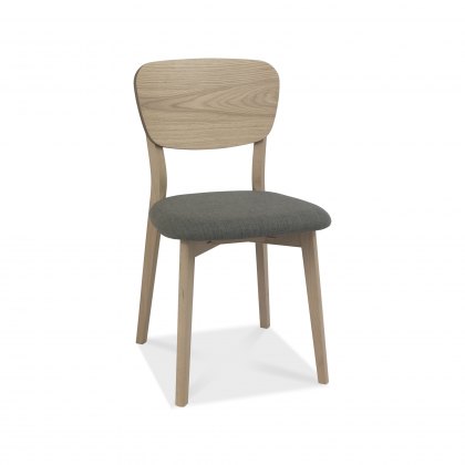 Johansen Cold Steel Fabric Chairs with Scandi Oak Veneer Backs