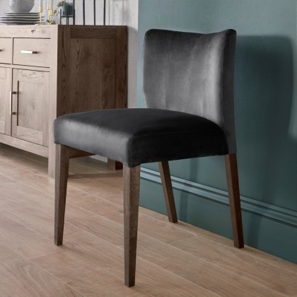 Blake - Dark Oak Gun Metal Velvet Dining Chair (Pair)