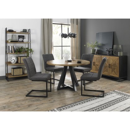 Lowry Rustic Oak 4 Seater Dining Table & 4 Lewis Dark Grey Fabric Chairs