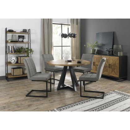 Lowry Rustic Oak 4 Seater Dining Table & 4 Lewis Grey Velvet Fabric Chairs
