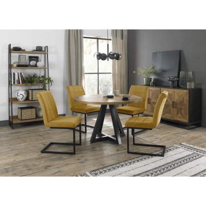 Lowry Rustic Oak 4 Seater Dining Table & 4 Lewis Mustard Velvet Fabric Chairs