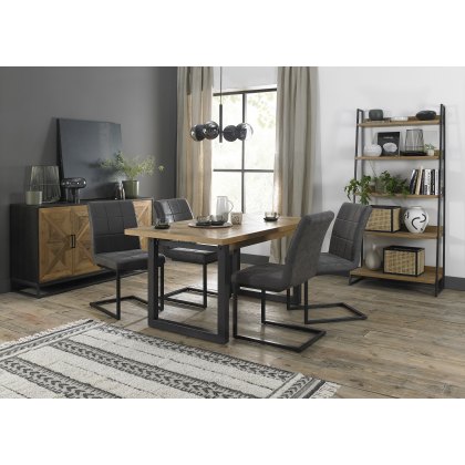 Lowry Rustic Oak 4-6 Dining Table & 4 Lewis Dark Grey Fabric Chairs