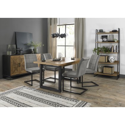 Lowry Rustic Oak 4-6 Dining Table & 4 Lewis Grey Velvet Fabric Chairs