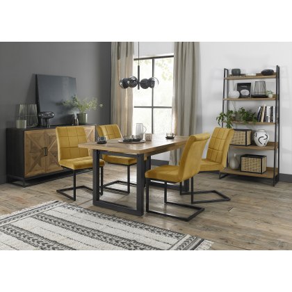 Lowry Rustic Oak 4-6 Dining Table & 4 Lewis Mustard Velvet Fabric Chairs