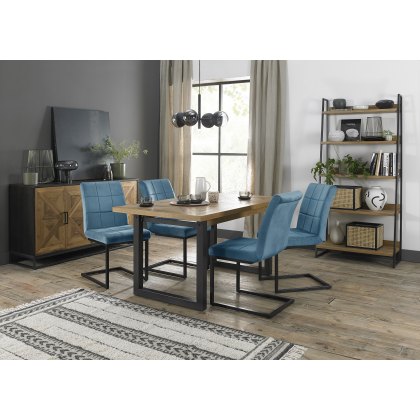 Lowry Rustic Oak 4-6 Dining Table & 4 Lewis Petrol Blue Velvet Fabric Chairs