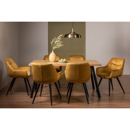 Ramsay 4 Leg Oak Effect 6 Seater & 6 Dali Mustard Velvet Fabric Chairs