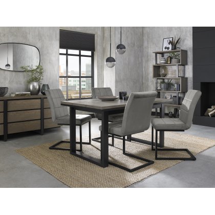 Turner Weathered Oak 4-6 Dining Table & 4 Lewis Grey Velvet Fabric Chairs