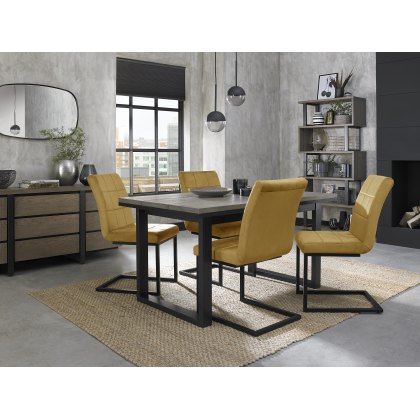Turner Weathered Oak 4-6 Dining Table & 4 Lewis Mustard Velvet Fabric Chairs
