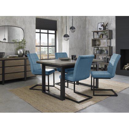 Turner Weathered Oak 4-6 Dining Table & 4 Lewis Petrol Blue Velvet Fabric Chairs