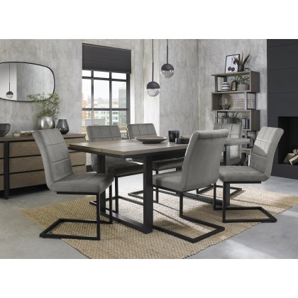 Turner Weathered Oak 6-8 Dining Table & 6 Lewis Grey Velvet Fabric Chairs