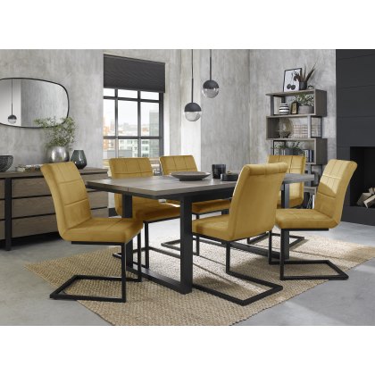 Turner Weathered Oak 6-8 Dining Table & 6 Lewis Mustard Velvet Fabric Chairs