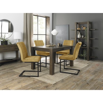 Blake Dark Oak 4-6 Dining Table & 4 Lewis Mustard Velvet Fabric Chairs