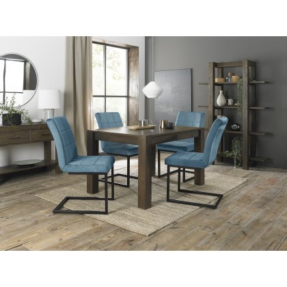Blake Dark Oak 4-6 Dining Table & 4 Lewis Petrol Blue Velvet Fabric Chairs