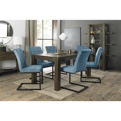 Blake Dark Oak 6-8 Dining Table & 6 Lewis Petrol Blue Velvet Fabric Chairs