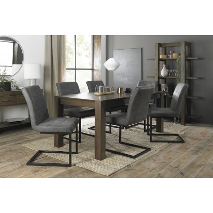 Blake Dark Oak 6-10 Dining Table & 6 Lewis Dark Grey Fabric Chairs