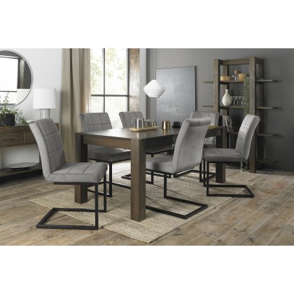 Blake Dark Oak 6-10 Dining Table & 6 Lewis Grey Velvet Fabric Chairs