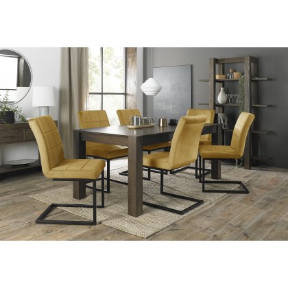 Blake Dark Oak 6-10 Dining Table & 6 Lewis Mustard Velvet Fabric Chairs