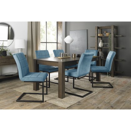 Blake Dark Oak 6-10 Dining Table & 6 Lewis Petrol Blue Velvet Fabric Chairs