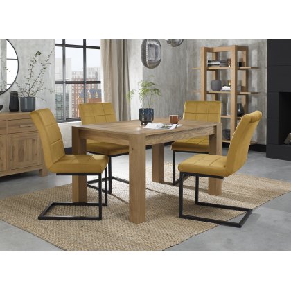 Blake Light Oak 4-6 Dining Table & 4 Lewis Mustard Velvet Fabric Chairs