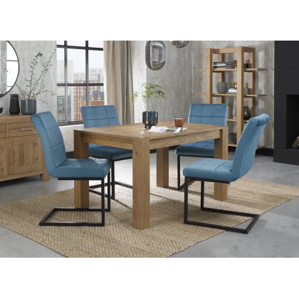 Blake Light Oak 4-6 Dining Table & 4 Lewis Petrol Blue Velvet Fabric Chairs
