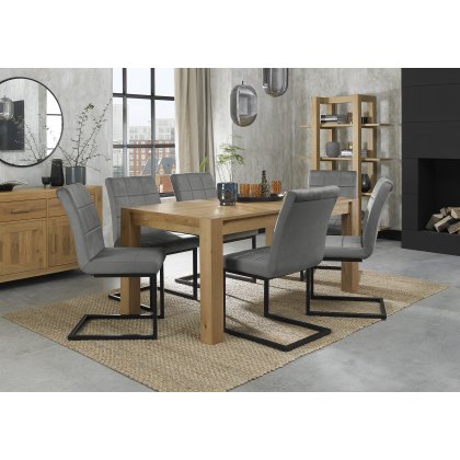 Blake Light Oak 6-8 Dining Table & 6 Lewis Grey Velvet Fabric Chairs
