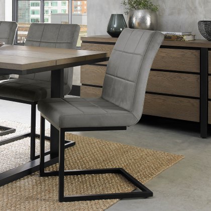 Blake Light Oak 6-8 Dining Table & 6 Lewis Grey Velvet Fabric Chairs
