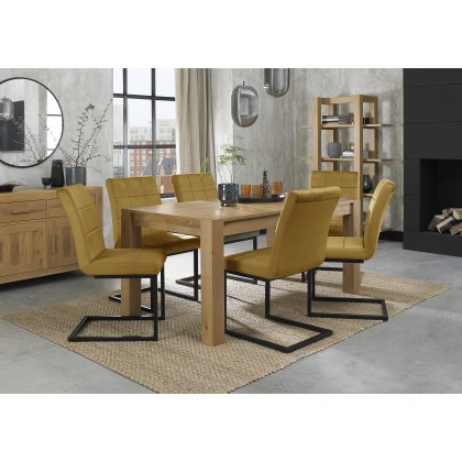 Blake Light Oak 6-8 Dining Table & 6 Lewis Mustard Velvet Fabric Chairs