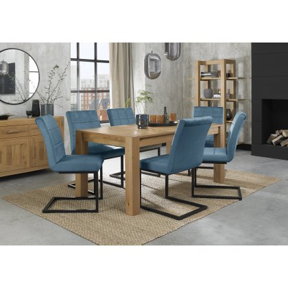 Blake Light Oak 6-8 Dining Table & 6 Lewis Petrol Blue Velvet Fabric Chairs