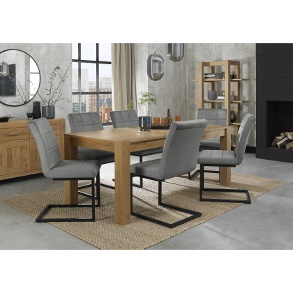 Blake Light Oak 6-10 Dining Table & 6 Lewis Grey Velvet Fabric Chairs