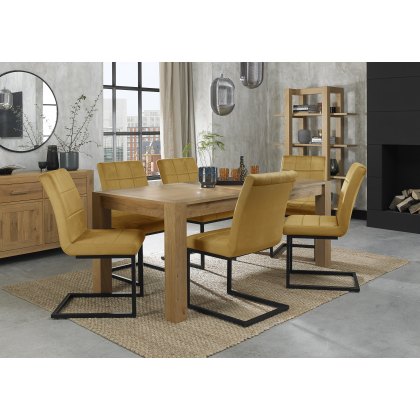 Blake Light Oak 6-10 Dining Table & 6 Lewis Mustard Velvet Fabric Chairs