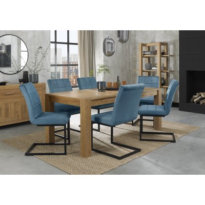 Blake Light Oak 6-10 Dining Table & 6 Lewis Petrol Blue Velvet Fabric Chairs