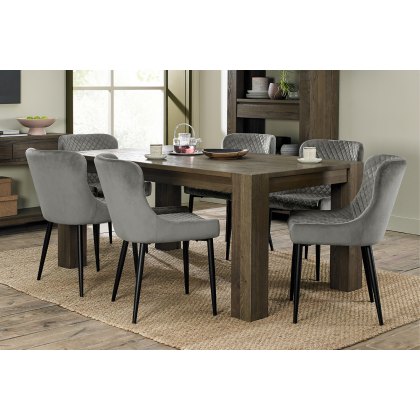 Constable Fumed Oak 6 Seater Dining Table & 6 Cezanne Chairs in Grey Velvet Fabric with Black Legs