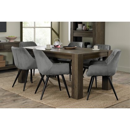 Constable Fumed Oak 6 Seater Dining Table & 6 Dali Grey Velvet Fabric Chairs