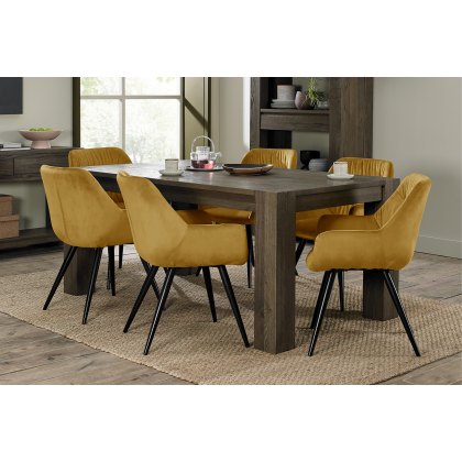 Constable Fumed Oak 6 Seater Dining Table & 6 Dali Mustard Velvet Fabric Chairs