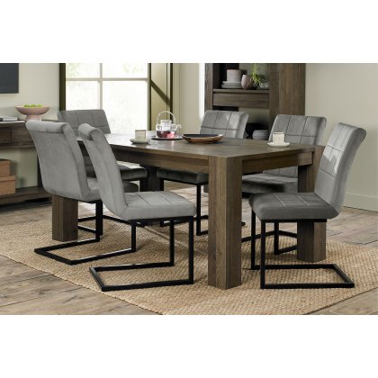 Constable Fumed Oak 6 Seater Dining Table & 6 Lewis Grey Velvet Fabric Chairs