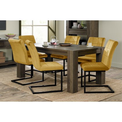 Constable Fumed Oak 6-8 Dining Table & 6 Lewis Mustard Velvet Fabric Chairs