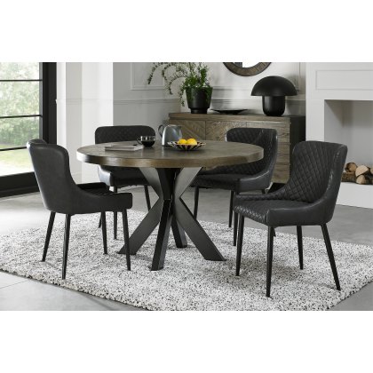 Bosco Fumed Oak 4 Seater Dining Table & 4 Cezanne Chairs in Dark Grey Faux Leather with Black Legs