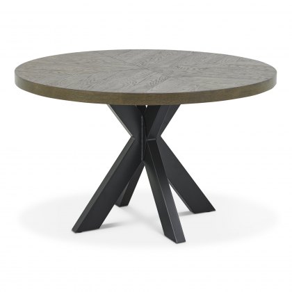 Bosco Fumed Oak 4 Seater Dining Table & 4 Cezanne Chairs in Dark Grey Faux Leather with Black Legs