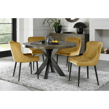 Bosco Fumed Oak 4 Seater Dining Table & 4 Cezanne Chairs in Mustard Velvet Fabric with Black Legs