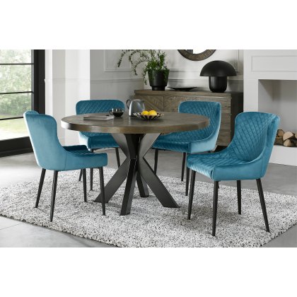 Bosco Fumed Oak 4 Seater Dining Table & 4 Cezanne Chairs in Petrol Blue Velvet Fabric with Black Legs