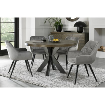 Bosco Fumed Oak 4 Seater Dining Table & 4 Dali Grey Velvet Fabric Chairs