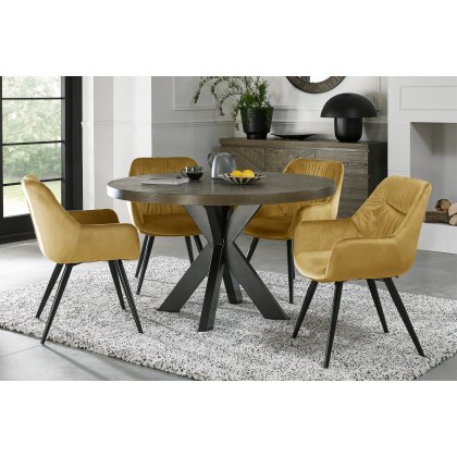 Bosco Fumed Oak 4 Seater Dining Table & 4 Dali Mustard Velvet Fabric Chairs
