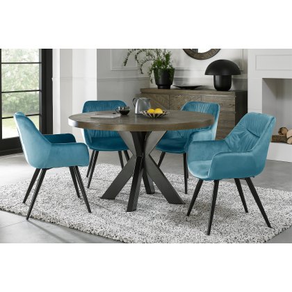 Bosco Fumed Oak 4 Seater Dining Table & 4 Dali Petrol Blue Velvet Fabric Chair